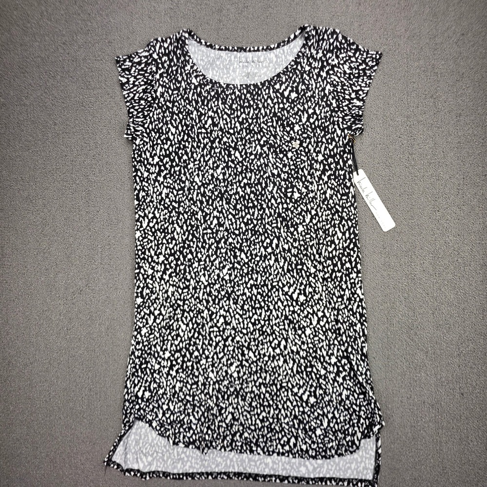 Nicole‎ Miller New York Tunic Top Women Black Abstract Animal Print NM1986N S
